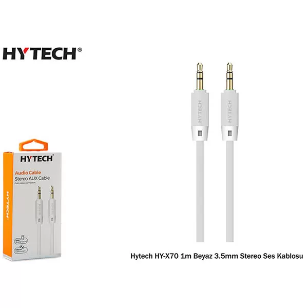 Aux Kabloları Hytech Hyx70 1M 3.5Mm Stereo Ses Kablosu,Beyaz 