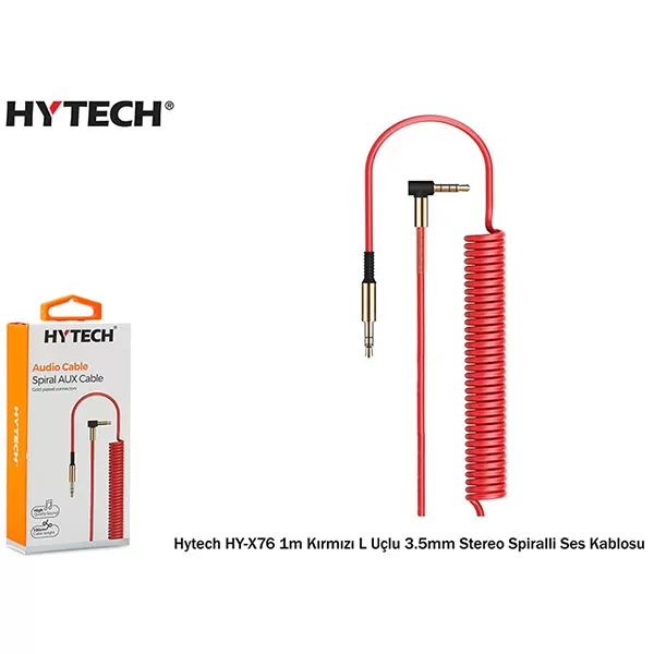 Aux Kabloları Hytech Hyx76 1M L Uçlu 3.5Mm Stereo Spiralli Ses Kablosu,Kırmızı 