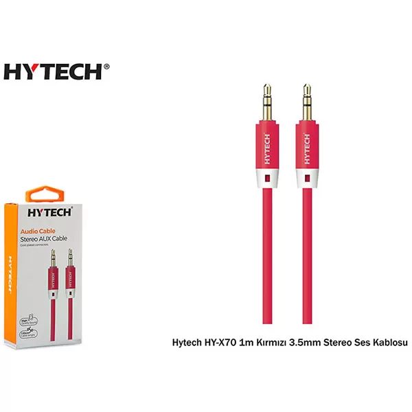 Aux Kabloları Hytech Hyx70 1M 3.5Mm Stereo Ses Kablosu,Kırmızı 