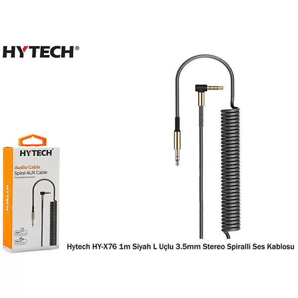 Aux Kabloları Hytech Hyx76 1M L Uçlu 3.5Mm Stereo Spiralli Ses Kablosu,Siyah 